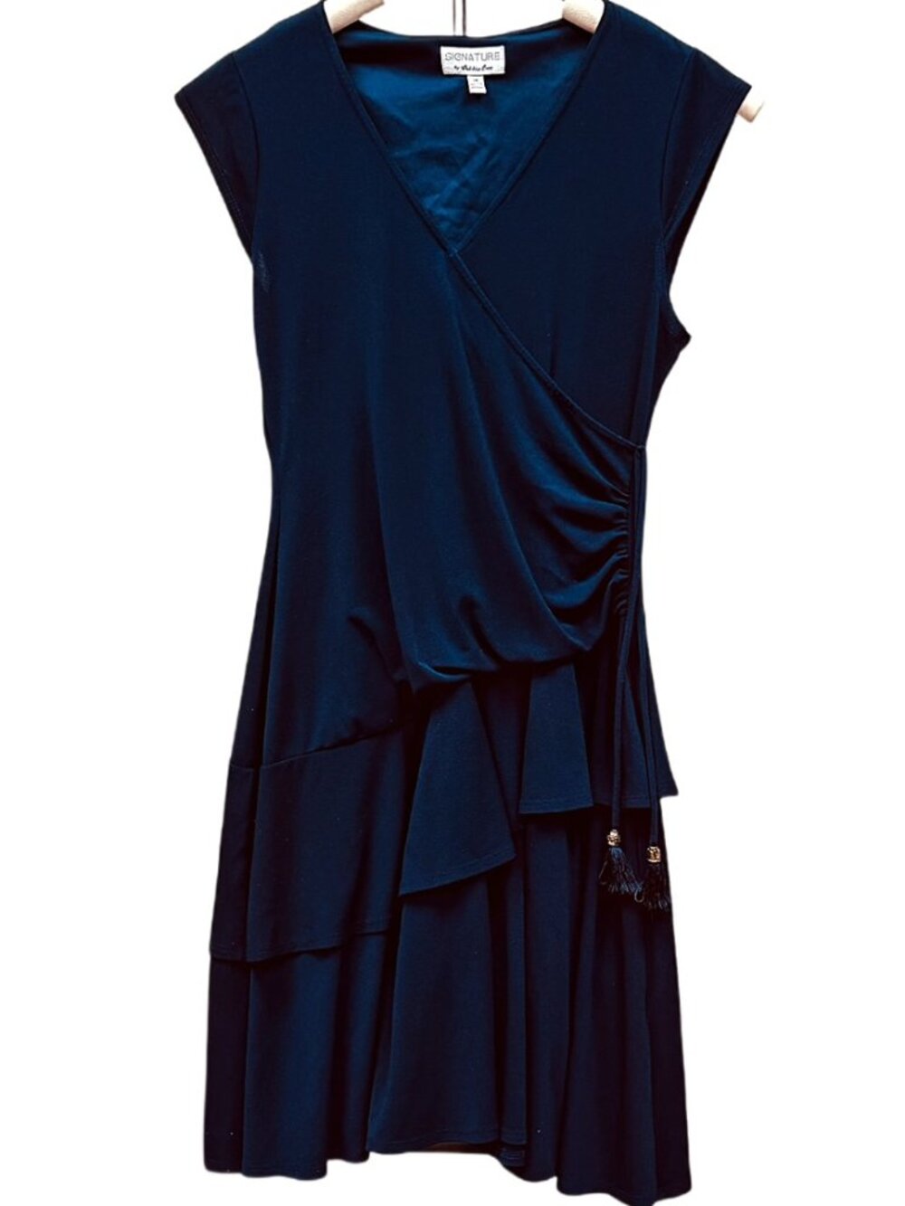 Robbie Bee Breathable V-neck Black Dress Short Sleeve Navy Blue Summer Dress